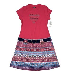 Pink & Violet Heart Bling Belted Short Sleeve Dress Pink Girls Size XL (14 / 16)